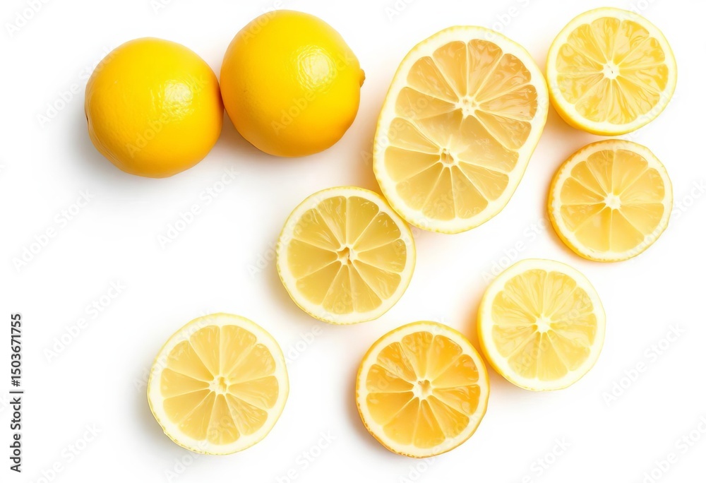 Fototapeta premium Whole, half, and sliced lemons isolated on white background , fresh, detail