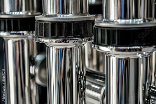 Close-up of shiny chrome plumbing pipes.