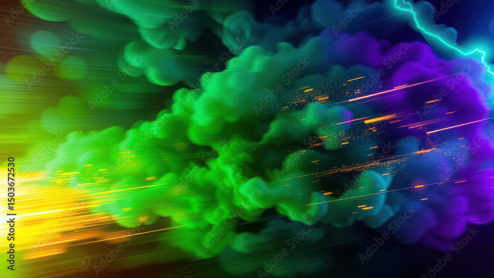 Obraz premium Vibrant abstract background with colorful smoke clouds, light streaks, and electric energy effects
