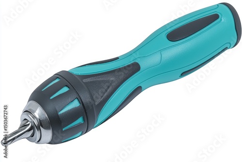 Teal and black handled screwdriver with a tapered shaft.