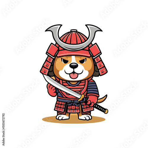Cute cartoon dog dressed as a samurai warrior