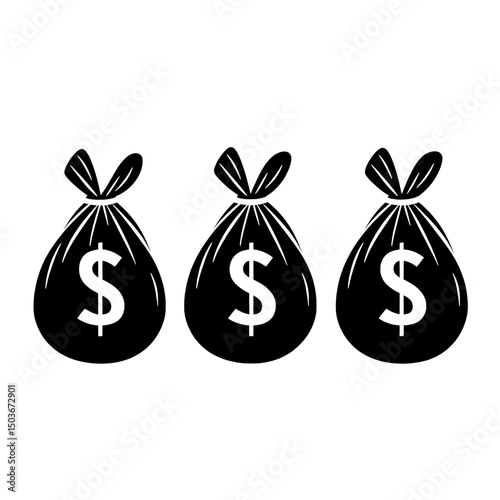 Three Money Bags Icon for Finance and Investment Concepts
