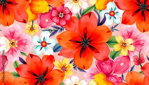 Wallpaper Mural Vibrant watercolor abstract floral seamless pattern Bright, unusual shapes ideal for fashion textiles, print, colorful Torontodigital.ca