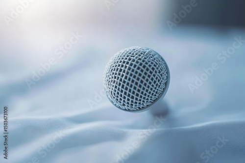Light gray microphone on a light gray fabric surface.