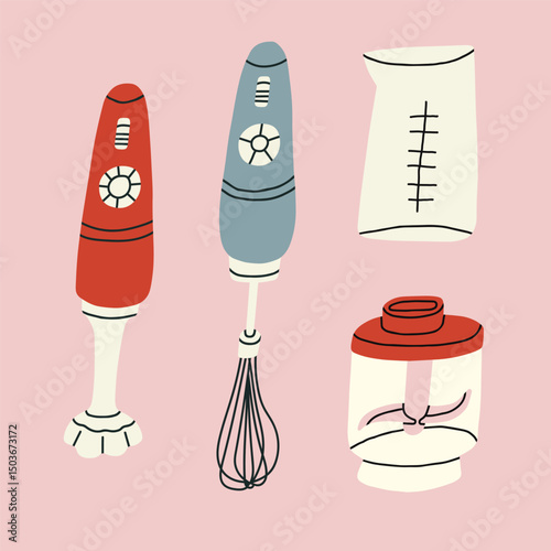 Vector illustration of an immersion blender. 
Perfect for culinary blogs, instructional manuals, online shopping platforms, product brochures, and promotional materials.