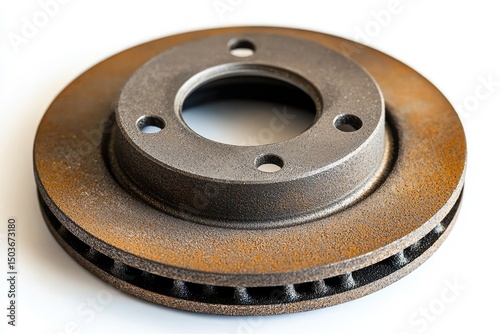 Close-up of a rusty automotive brake disc.