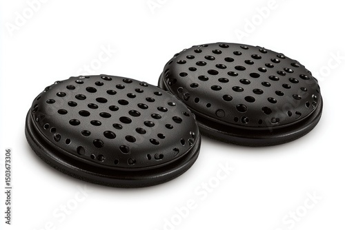 Two black circular perforated ear cups.