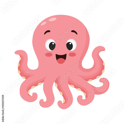 Cute Pink octopus against white background