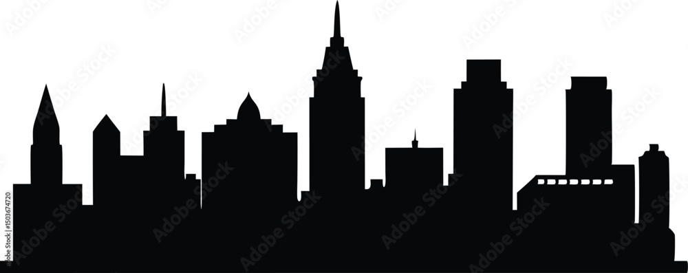 Fototapeta premium Boston City skyline silhouette vector illustration, new york city skyline vector design