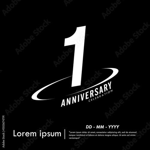1st years anniversary celebration emblem. congratulations anniversary logo isolated with oval ring. black and white tone. vector illustration template design for web, flyers, poster, greeting card	