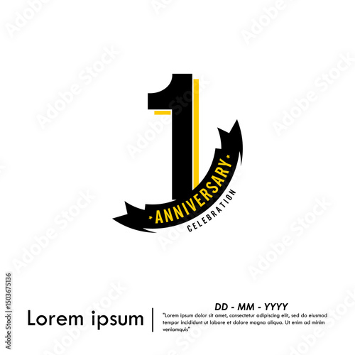 1st year anniversary celebration emblem. congratulations anniversary logo isolated with ribbon on white background. vector illustration template design for web, flyers, poster, greeting 