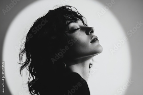 Artistic black and white portrait of a woman with soft lighting and dramatic shadows