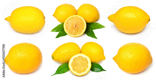 Wallpaper Mural Fresh lemon with leaf slices collection isolated on white background. Citrus fruit Torontodigital.ca
