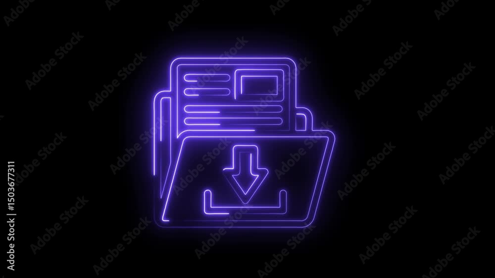Neon style folder with arrow graphic downloading digital data concept on black background Neon style folder with arrow graphic downloading digital data concept on black background