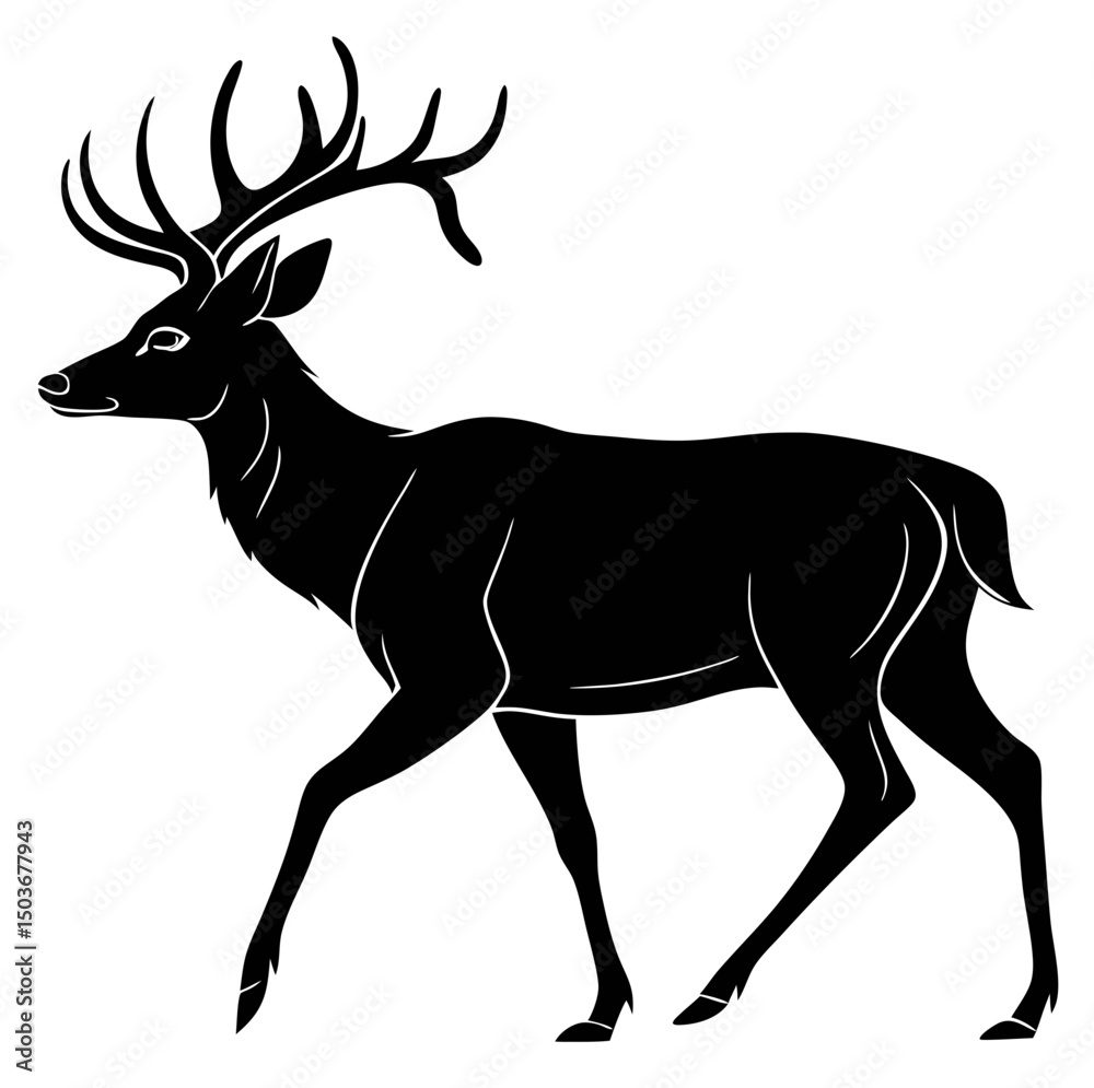 Fototapeta premium Black Deer Silhouette Vector | Minimalist Standing Deer SVG Design