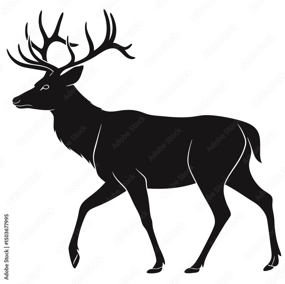 Fototapeta premium Black Deer Silhouette Vector | Minimalist Standing Deer SVG Design
