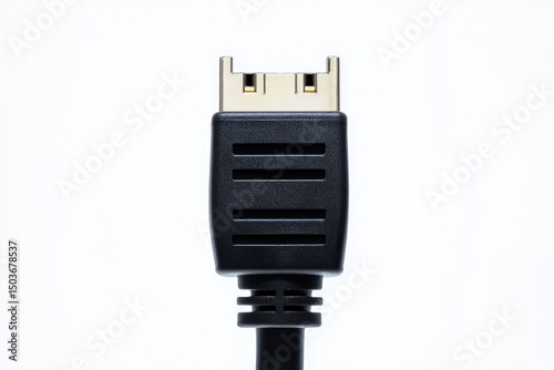 Close-up of a black audio/video cable connector.