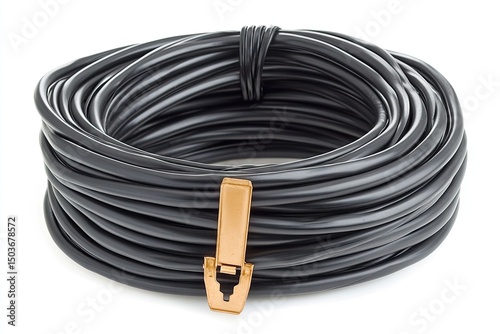 Rolled up black electrical cable.