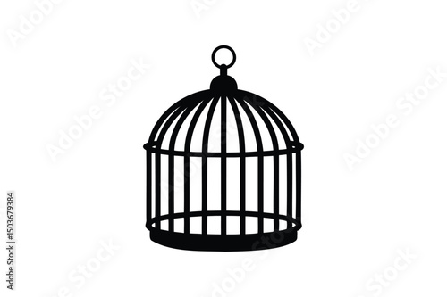 Bird cage silhouette on white background