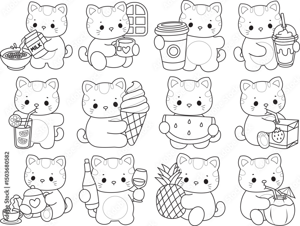 Lineart of a bunch of cute cat with various activities.
Outline ofkKawaii animal kitty for scrapbook and sticker. Lineart of a bunch of cute cat with various activities.
Outline ofkKawaii animal kitty for scrapbook and sticker.