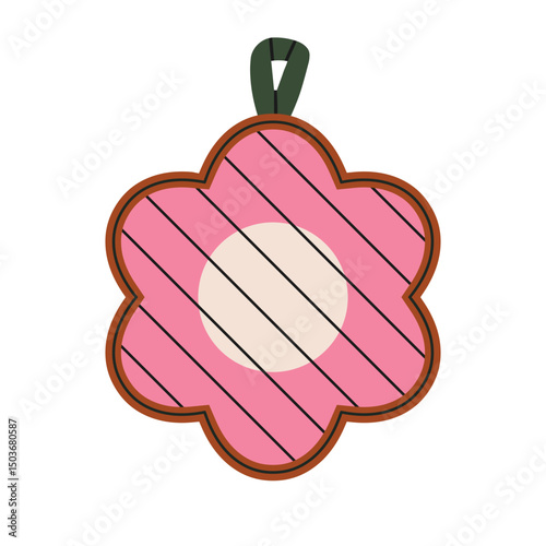 Vector illustration of a potholder. For use in kitchen-themed designs, cookbook illustrations,  advertising materials, cooking blogs and prints. Quilted fabric. Shape of flower.
