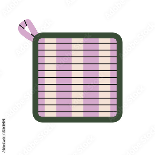 Vector illustration of a potholder. For use in kitchen-themed designs, cookbook illustrations,  advertising materials, cooking blogs and prints. Quilted fabric with striped pattern. Square shape.