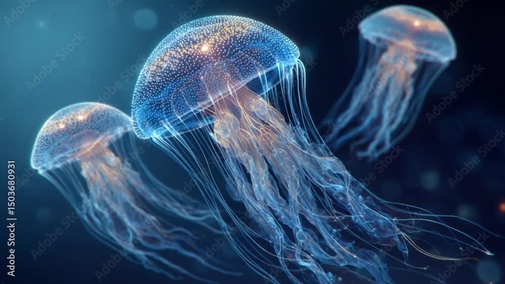 Ethereal Jellyfish Floating Gracefully in Colorful Underwater Scene with Soft Lighting and Vivid Tentacles Ethereal Jellyfish Floating Gracefully in Colorful Underwater Scene with Soft Lighting and Vivid Tentacles