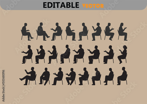 Collection of silhouettes people sitting chairs various poses