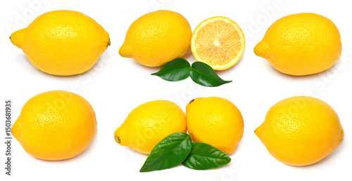 Wallpaper Mural Fresh lemon with leaf slices collection isolated on white background. Citrus fruit Torontodigital.ca