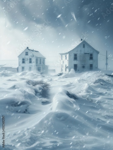 In the midst of a blizzard, snowflakes are swept up by fierce winds