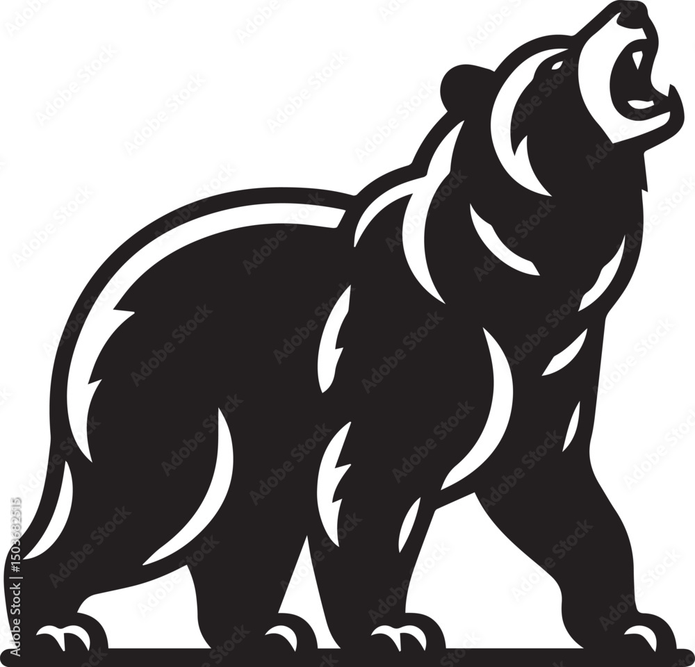 Obraz premium black and white bear, bear silhouette vector icon full body