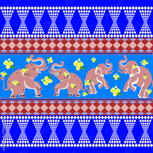 slavic ornament, decorative, blue flower, motif design, kantha stitch, mughal border, sarong, folklore ornament, elephants, pixel art, square composition, vintage wallpaper, elegant background, tradit