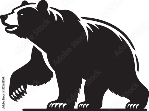 black and white bear, bear silhouette vector icon full body