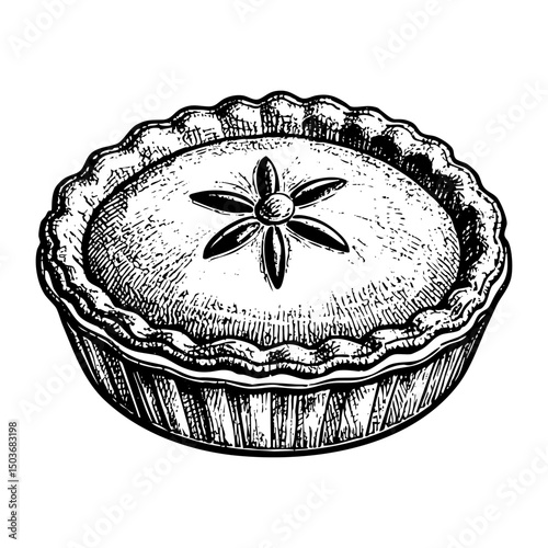 Pie sketch engraving black and white outline. Scratch board imitation.