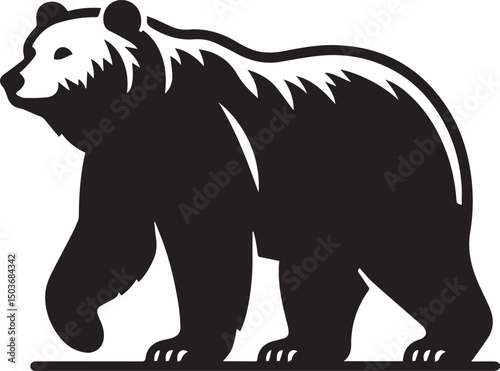 black and white bear, bear silhouette vector icon full body