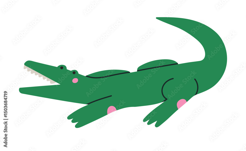 Fototapeta premium Vector illustration of a crocodile. Perfect for children's books, greeting cards, party invitations, apparel designs, wall art, stationery products and any project needing a fun and friendly animal.