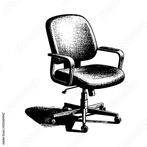 Office chair sketch engraving black and white outline. Scratch board imitation.