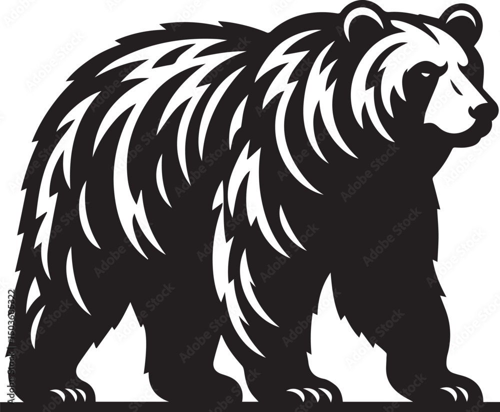 Fototapeta premium black and white bear, bear silhouette vector icon full body