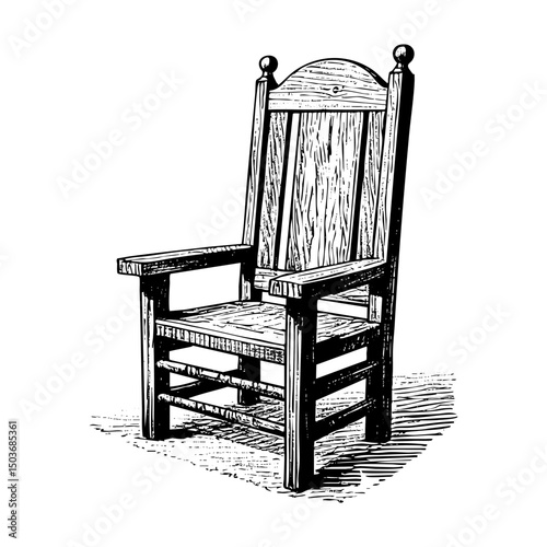 Wooden chair sketch engraving black and white outline. Scratch board imitation.