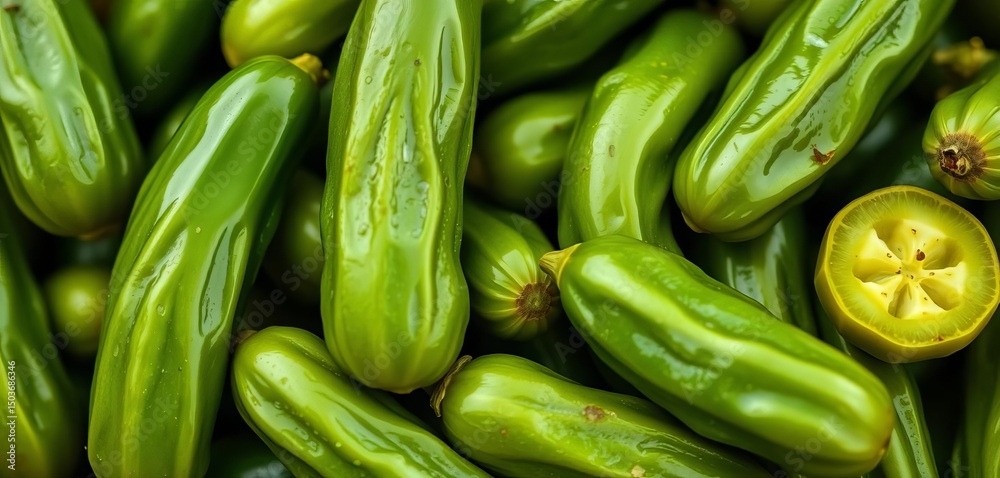 Vibrant green pickles, glossy skin, close-up shot highlighting freshness, harvest, closeup Vibrant green pickles, glossy skin, close-up shot highlighting freshness, harvest, closeup