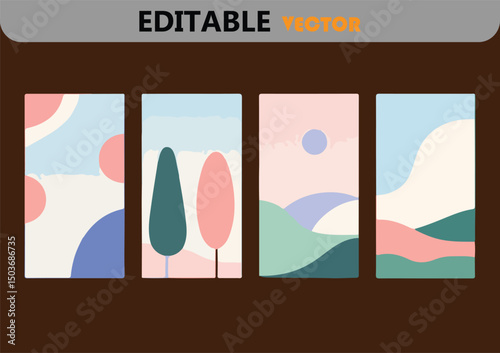 Abstract landscape set pastel colors minimalist nature scenery