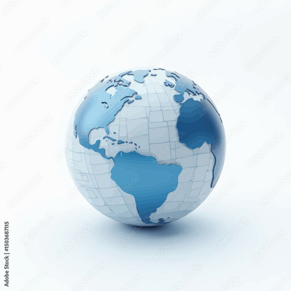 Detailed Globe Depicting Continents and Oceans on White Background Detailed Globe Depicting Continents and Oceans on White Background