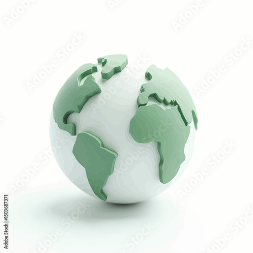 White Globe with Green Continents on a White Background in Soft Lighting