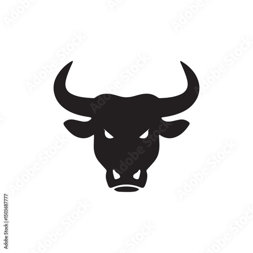 Angry Bull Silhouette white Background. 