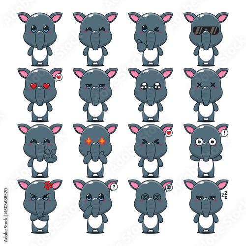 Set of cute tapir cartoon mascot character illustration.