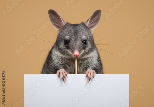 Charming Brush-tailed Possum with Blank White Sign for Creative Design Use photo