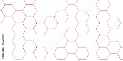 Abstract white background with red hexagons seamless pattern and geometric in vector design. Futuristic blue neon honeycombs. Modern technology design .Minimal style website banner, decoration .