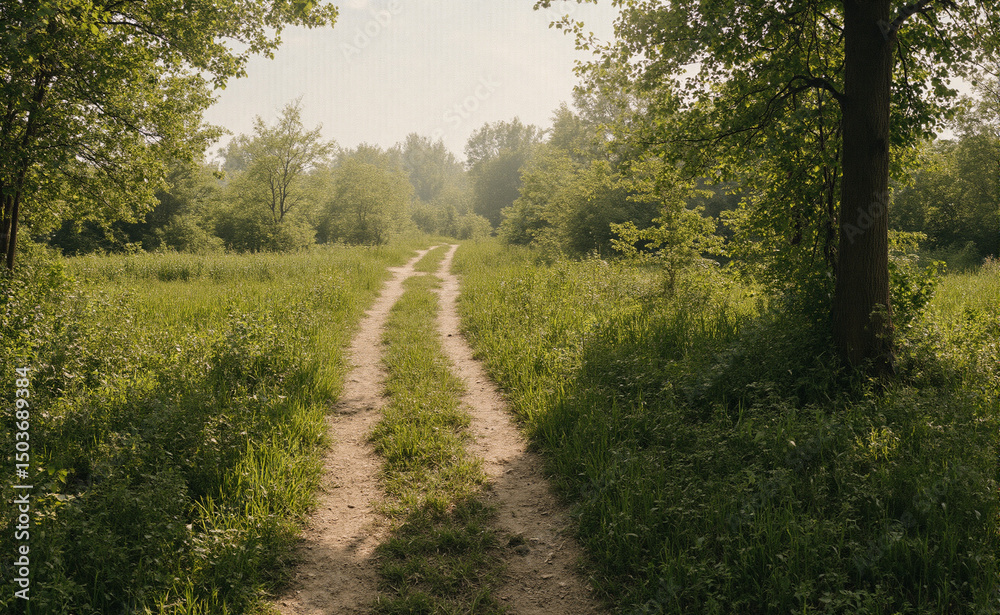 Fototapeta premium A forked path in nature, symbolizing life's choices and possibilities 