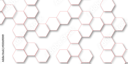 Abstract white background with red hexagons seamless pattern and geometric in vector design. Futuristic blue neon honeycombs. Modern technology design .Minimal style website banner, decoration .