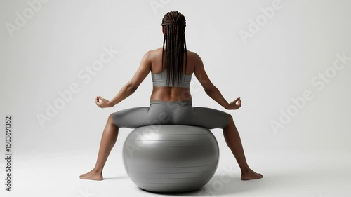 ebony african pregnant woman balance her body and bounce ball training